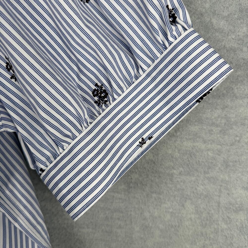 Lands End Women's L Cotton Puff Sleeve Statement Collar Shirt Blue White Stripe - Picture 8 of 15